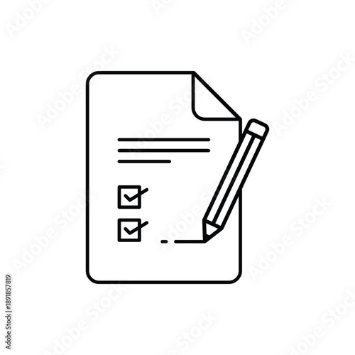 Checklist document with pencil on white background for business and organization