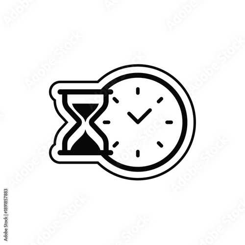 Hourglass and clock icon symbolizing time management and deadline efficient scheduling concept