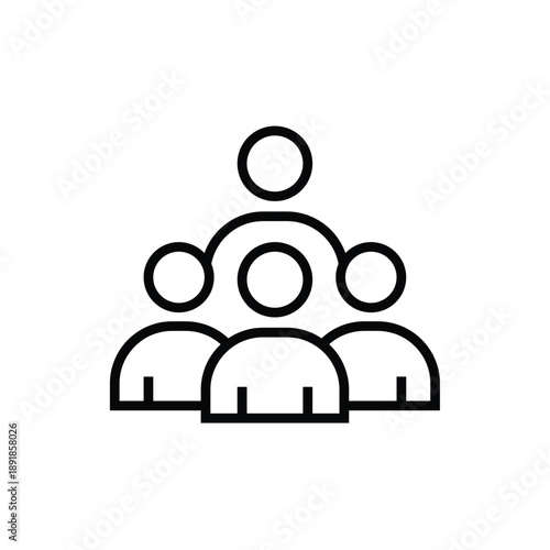 Simple line icon of four people in a team or group formation
