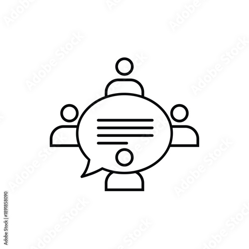 Simple line style illustration of people discussing in a speech bubble