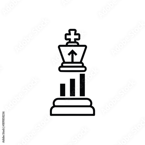 Black and white chess king piece with bar graph for business