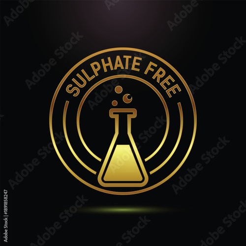 Golden sulphate free logo with beaker and bubbles in circle