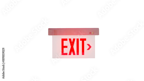 Fotografi 3D render of an illuminated red emergency exit sign with directional arrow isola