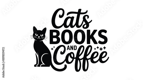 Cats, books, and coffee: a cozy illustration for feline lovers and avid readers Vector