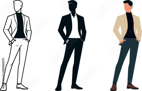 Lifestyle elegance concept showing a minimalist human silhouette wearing fashionable attire with confident posture symbolizing