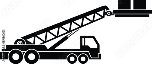 Crane, truck, silhouette, vector, lifting, construction, industrial, machinery, 