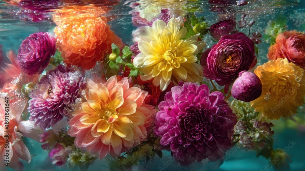 Fototapeta premium Vibrant underwater flowers displaying a kaleidoscope of colors and textures.