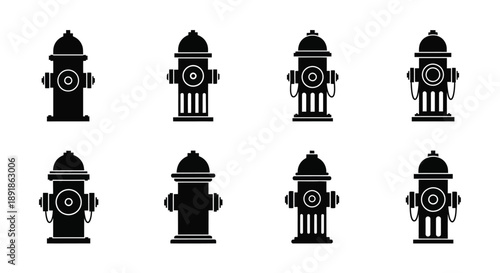 Eight black fire hydrant icons displayed in a grid silhouette