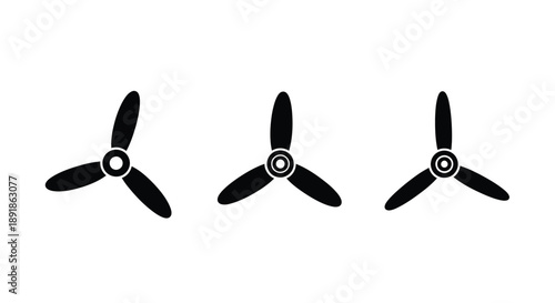 Three propeller designs in a minimalist black graphic silhouette