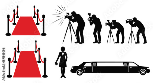 Red carpet event with paparazzi and transportation a striking silhouette