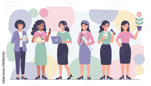 Diverse Group of Women Pursuing Various Professions and Hobbies.