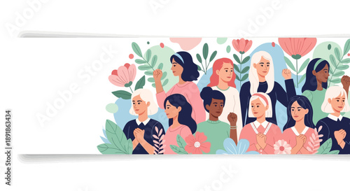 Diverse group of women standing together in solidarity and empowerment.