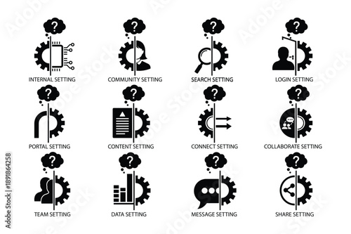 Intranet Settings Icons Set Black Vector Illustration