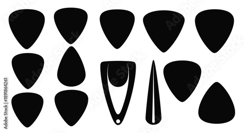 Collection of black guitar picks and accessories minimalist silhouette