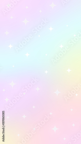 Vertical pastel baby background with pink, yellow, blue gradient and four-pointed stars