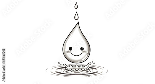 Smiling water droplet with face splashing into water smiling face cartoon water ripples