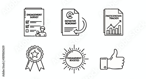 Black line of business engagement including survey participation tracker and thumbs up line business