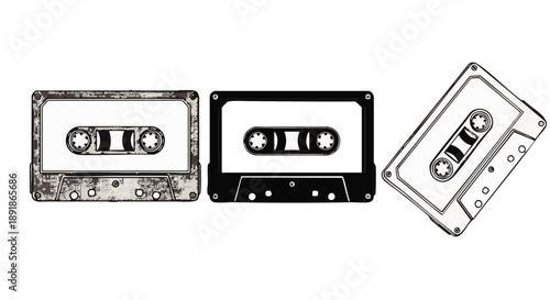 Three cassette tapes in different styles and colors audio cassettes music vintage retro