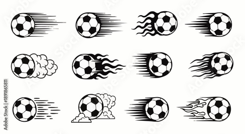 Soccer balls with motion lines and flames speed