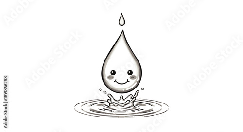 Smiling water droplet character with splash smiling face cartoon