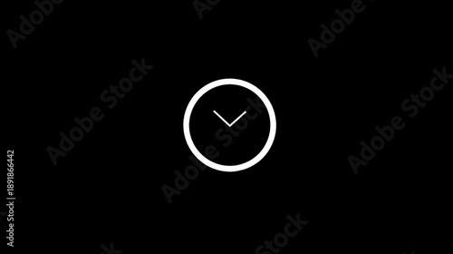 A white clock graphic centered on a black background, with the hands pointing to the quarter past