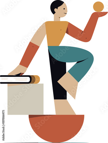 Single abstract geometric figure balances aligned constrained shapes while surrounding elements remain absent, illustrating