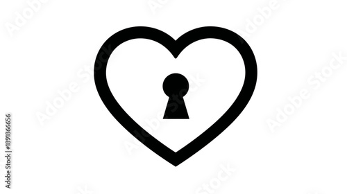 A black, locked heart symbol. A solid heart shape with a keyhole at the center