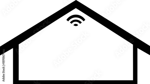 Black and white icon of a house with WiFi signal, representing smart home technology