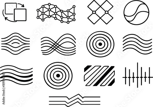 Startup Icon Grid. Line style vector icons of startup business launch operations and legal: sync tile, flow mesh, pattern tile,