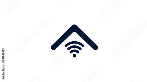 A simple icon featuring a house roof shape above a series of curved lines, resembling signal waves