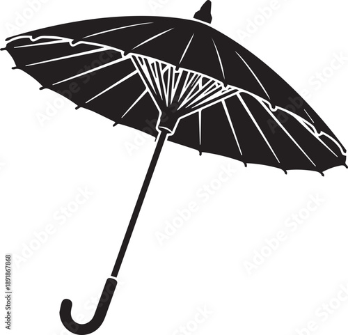 Traditional Japanese Wagasa Umbrella Silhouette, Detailed Oriental Oil-Paper Parasol Vector Icon