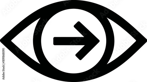 Black graphic of an eye with a forward-pointing arrow inside its pupil
