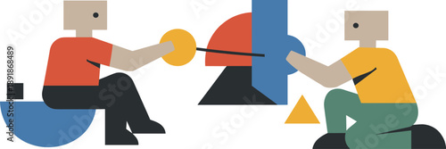 Abstract Geometric Collaboration. Second abstract geometric figure appears nearby linking and aligning shapes with first figure as