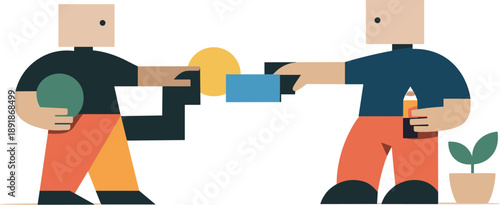 Abstract Geometric Collaboration. Second abstract geometric figure appears nearby linking and aligning shapes with first figure as