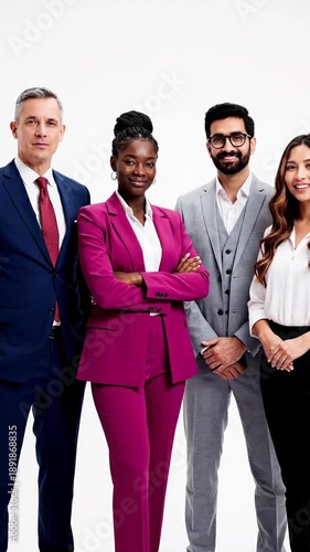 Diverse Group of Business Professionals Standing Together in a Studio