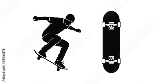 Skateboarder performing a trick with a board a striking silhouette