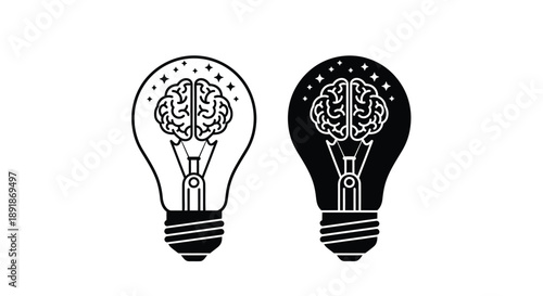 Brain inside a lightbulb a creative concept illustration silhouette