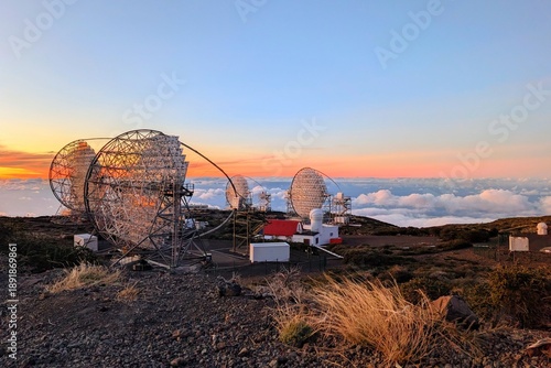 Scenic view of the astronomical observatory near the Caldera de Taburiente National Park on La Palma island, Spain, Europe