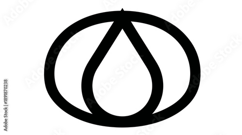 Black graphic features a teardrop shape within a circle, symbolic of water or energy