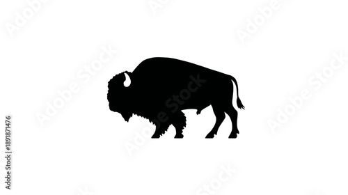 Silhouetted illustration of a bison with shaggy fur and distinct horns, set against a white background