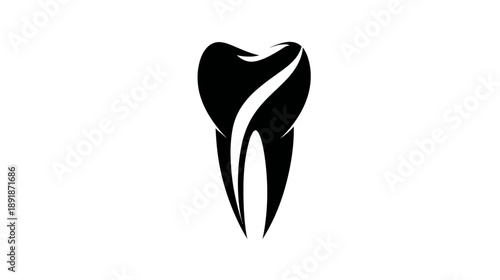 Stylized, minimalist black and white tooth graphic with a contrasting white accent