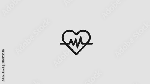 A heart-shaped graphic containing an illustration of a heartbeat on a plain grey background