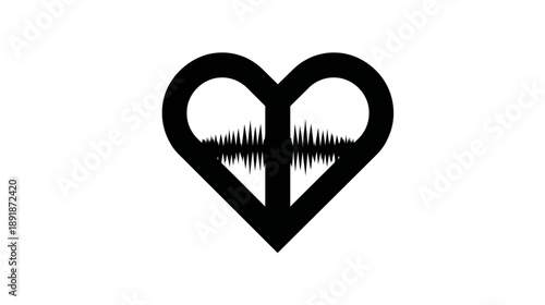 A heart shape with an audio waveform inside, created with solid black lines on a white background