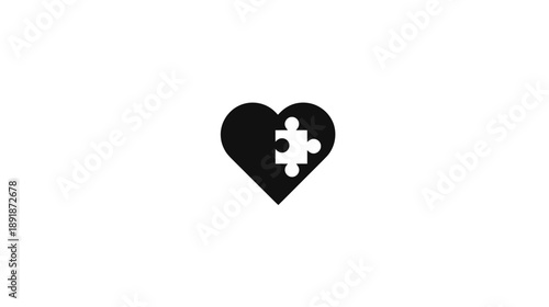 Black heart silhouette with one missing puzzle piece on white background