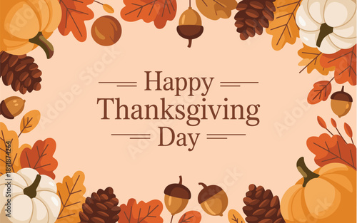 Celebrating Thanksgiving Day with autumn leaves, flowers, and harvest elements in a festive arrangement