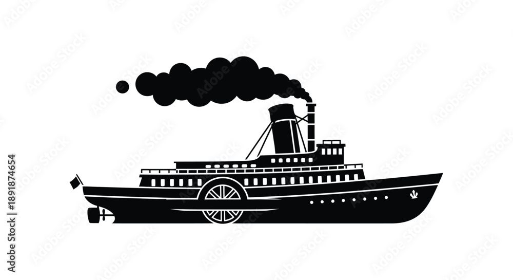 Obraz premium Vintage steamship illustration with prominent smokestack a striking silhouette