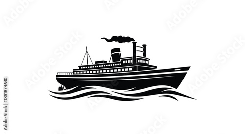 Vintage steamship sailing on water a striking black silhouette