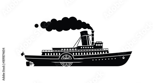 Vintage steamship illustration with prominent smokestack a striking silhouette
