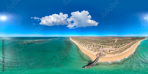 Full 360 degrees panoramic view of Bundegi Beach pier Exmouth Western Australia