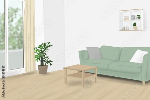 ナチュラルで明るいリビングルームのイラスト背景